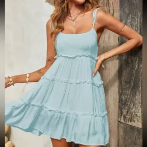 Bohemian Baby Doll Swiss Dot Frill Trim Cami Dress