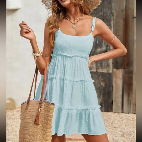 Bohemian Baby Doll Swiss Dot Frill Trim Cami Dress