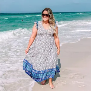 Boho Block Print Midi Dress