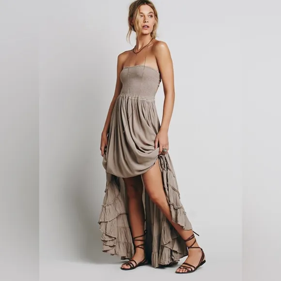 Boho Free Hippie Backless Halter Dress In Dune