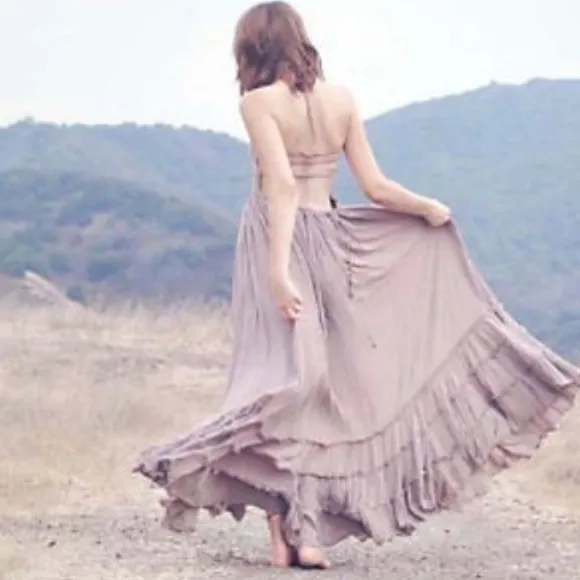 Boho Free Hippie Backless Halter Dress In Dune