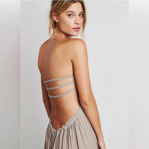 Boho Free Hippie Backless Halter Dress In Dune