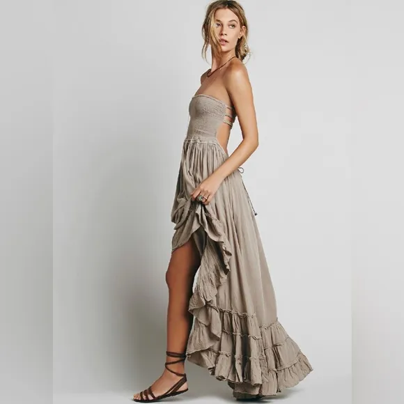 Boho Free Hippie Backless Halter Dress In Dune