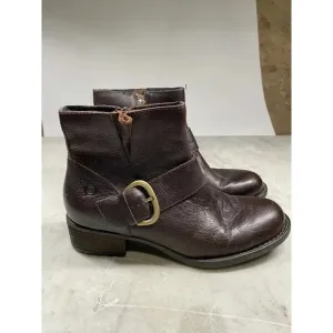 Born Ankle Boot Women’s 7.5 Liona Mahogany Leather Side Zip