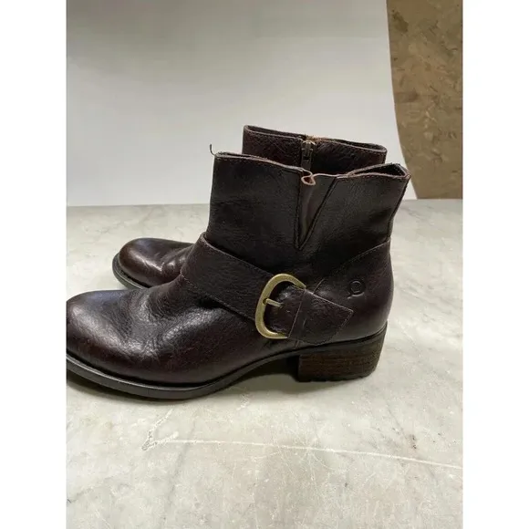Born Ankle Boot Women’s 7.5 Liona Mahogany Leather Side Zip