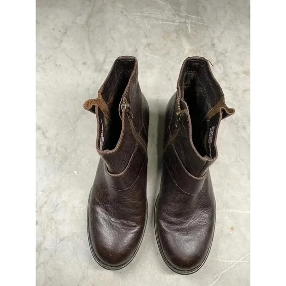 Born Ankle Boot Women’s 7.5 Liona Mahogany Leather Side Zip