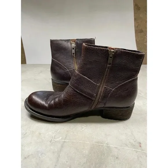 Born Ankle Boot Women’s 7.5 Liona Mahogany Leather Side Zip