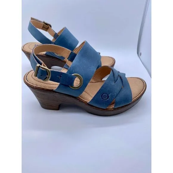 Born Blue Suede Criss Cross Wedges With Supportive Gel