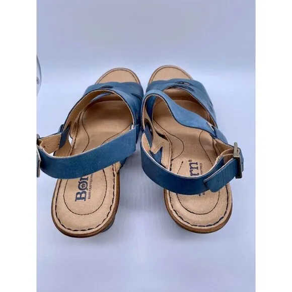 Born Blue Suede Criss Cross Wedges With Supportive Gel