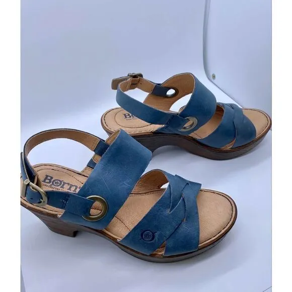Born Blue Suede Criss Cross Wedges With Supportive Gel