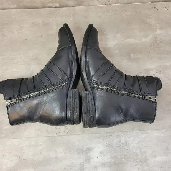 Born Boots Womens 7.5 Black Cardi Biker Boots Buckles Side Zip Moto Grung
