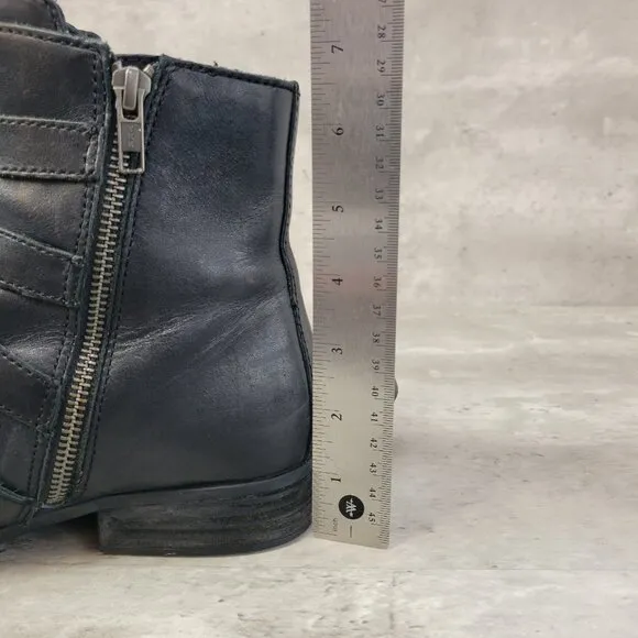 Born Boots Womens 7.5 Black Cardi Biker Boots Buckles Side Zip Moto Grung