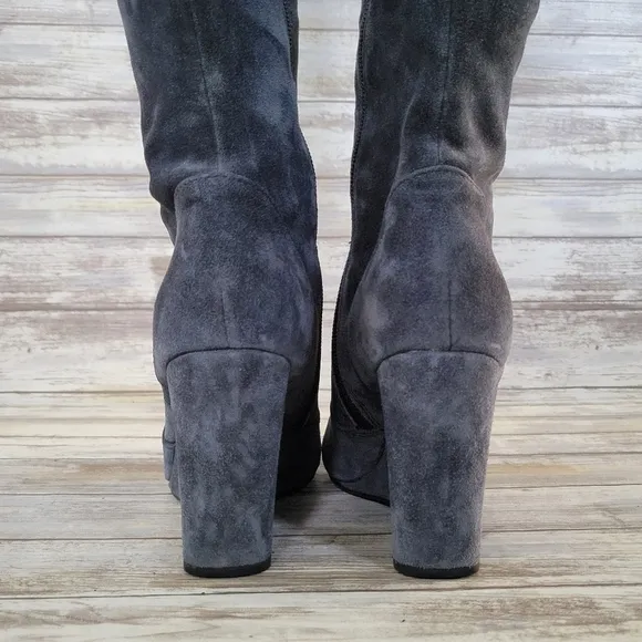 Born Crown Olana Blue Gray Side Zip Knee High Suede Wedge Boots Women's Size 6.5