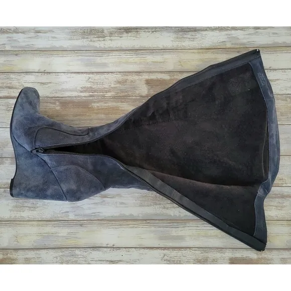 Born Crown Olana Blue Gray Side Zip Knee High Suede Wedge Boots Women's Size 6.5
