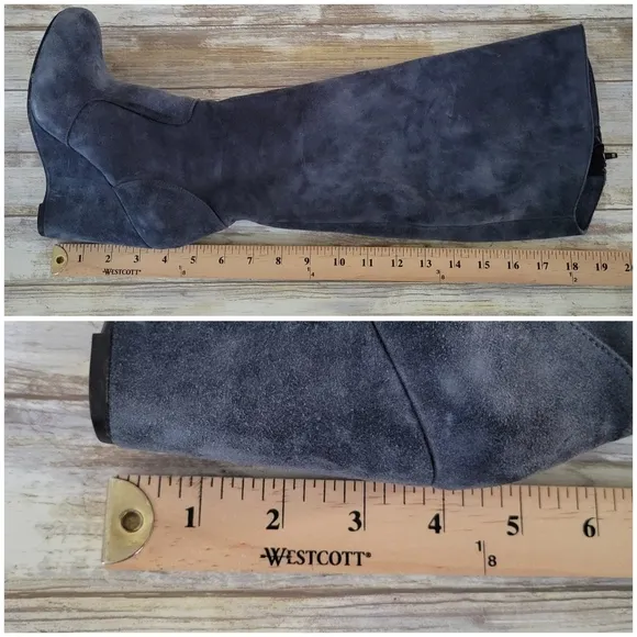 Born Crown Olana Blue Gray Side Zip Knee High Suede Wedge Boots Women's Size 6.5