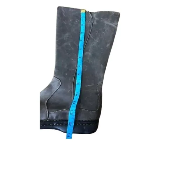 Born D44922 Riding Boots Women's US 8.5M Gray Leather Side Zip Round Toe Boots