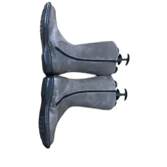 Born D44922 Riding Boots Women's US 8.5M Gray Leather Side Zip Round Toe Boots