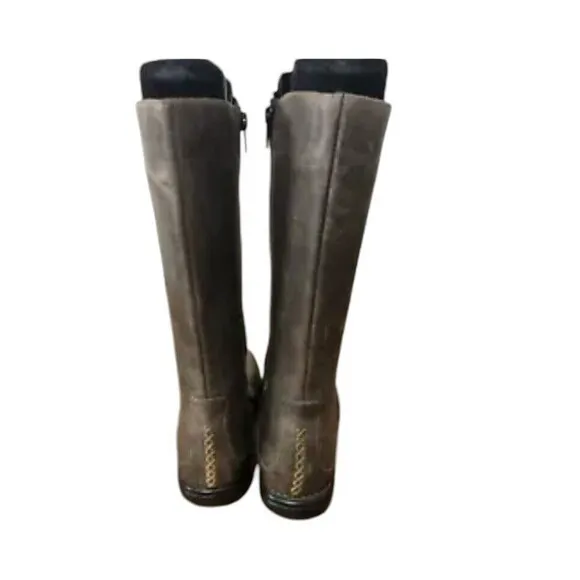 Born D44922 Riding Boots Women's US 8.5M Gray Leather Side Zip Round Toe Boots