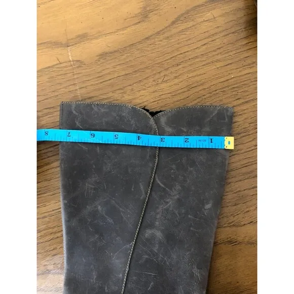 Born D44922 Riding Boots Women's US 8.5M Gray Leather Side Zip Round Toe Boots