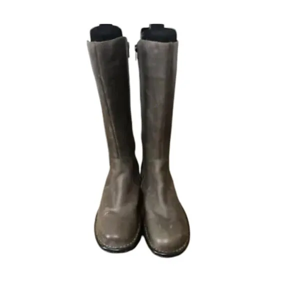 Born D44922 Riding Boots Women's US 8.5M Gray Leather Side Zip Round Toe Boots