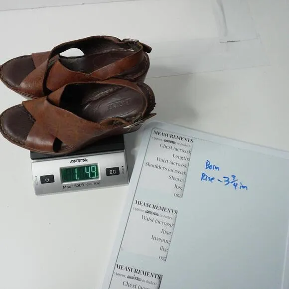 Born Emmy Sandals Wedge Heel Platform Brown Leather Shoe Slingback Sz 7 Boho SEE
