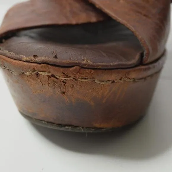 Born Emmy Sandals Wedge Heel Platform Brown Leather Shoe Slingback Sz 7 Boho SEE