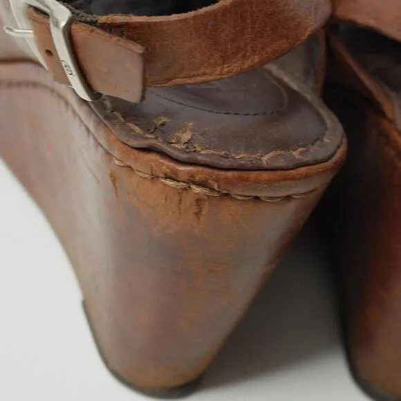 Born Emmy Sandals Wedge Heel Platform Brown Leather Shoe Slingback Sz 7 Boho SEE