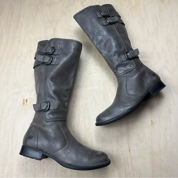 Born Gray Leather Buckle Boots