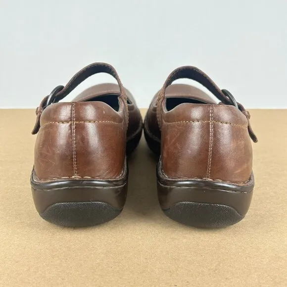 Born Leather Mary Jane Comfort Flats Womens 9 Brown Adjustable Buckle