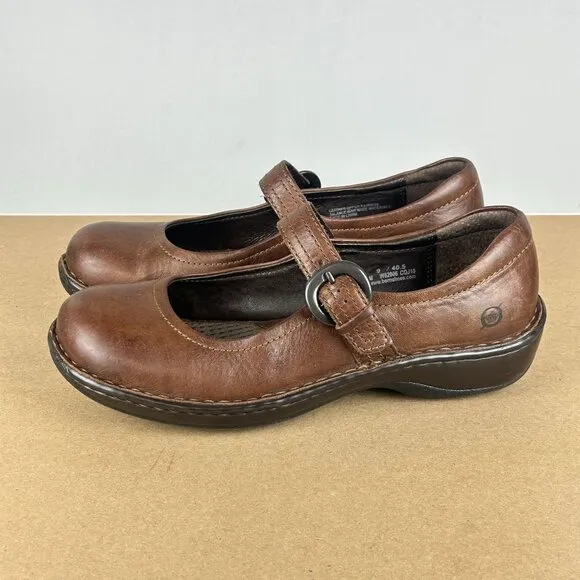 Born Leather Mary Jane Comfort Flats Womens 9 Brown Adjustable Buckle