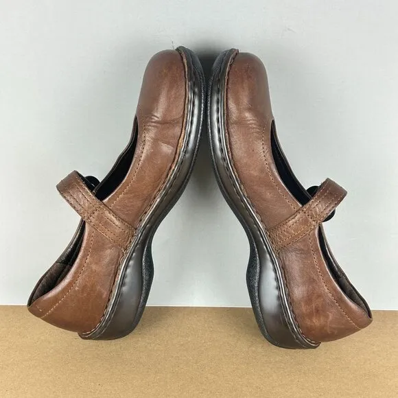 Born Leather Mary Jane Comfort Flats Womens 9 Brown Adjustable Buckle