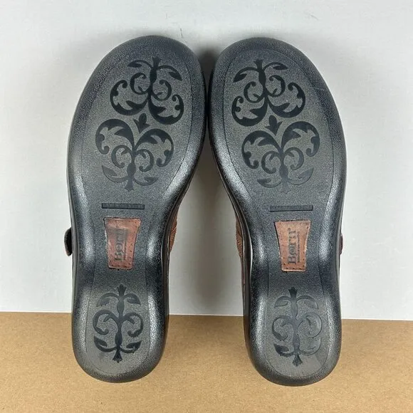 Born Leather Mary Jane Comfort Flats Womens 9 Brown Adjustable Buckle