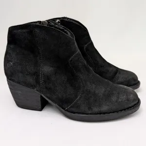 Born Michel Distressed Suede Ankle Boot Side Zip Block Heel Western Black size 7