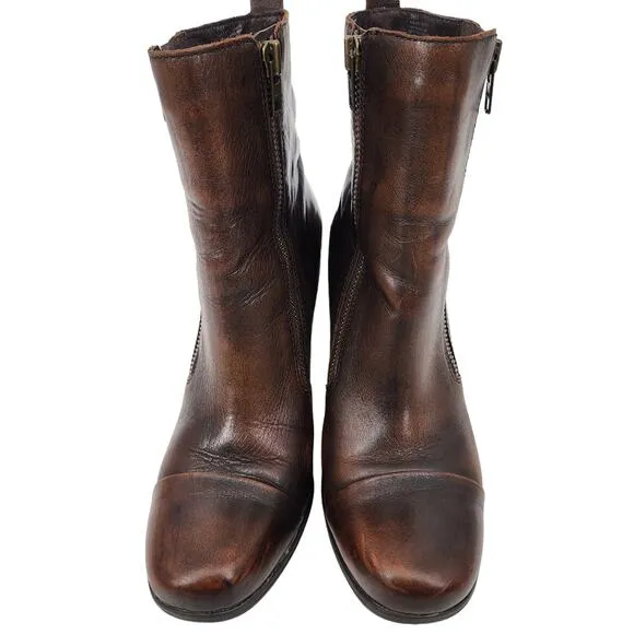 Born Prue Boots Women’s Brown Cognac Burnished Leather Side Zip Size 9