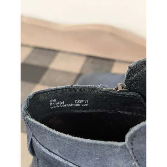 Born Trinculo Side Zip Ankle Boots Blue Suede Women's Size 9M