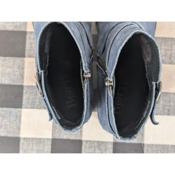 Born Trinculo Side Zip Ankle Boots Blue Suede Women's Size 9M