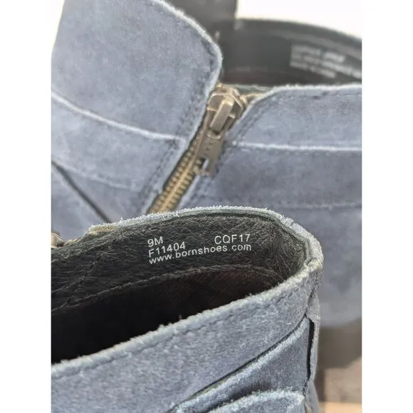 Born Trinculo Side Zip Ankle Boots Blue Suede Women's Size 9M