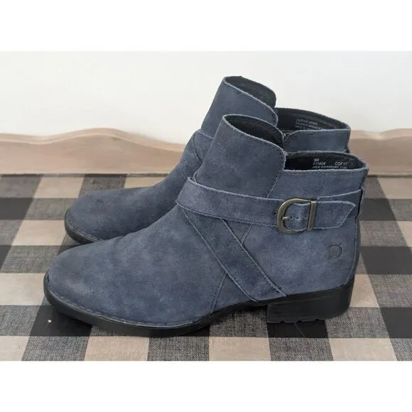 Born Trinculo Side Zip Ankle Boots Blue Suede Women's Size 9M