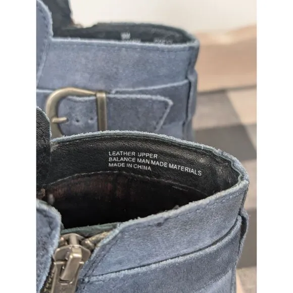 Born Trinculo Side Zip Ankle Boots Blue Suede Women's Size 9M