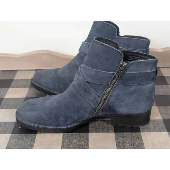 Born Trinculo Side Zip Ankle Boots Blue Suede Women's Size 9M