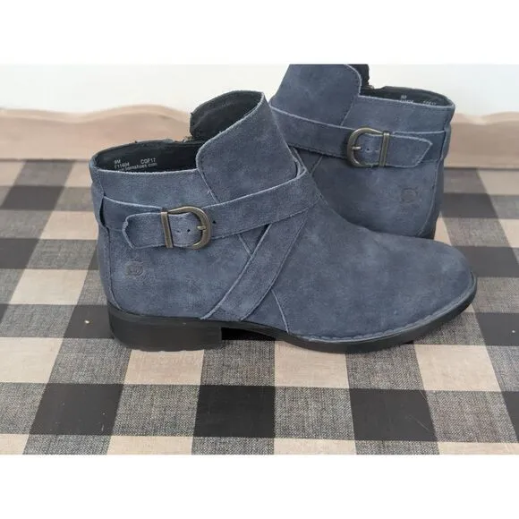 Born Trinculo Side Zip Ankle Boots Blue Suede Women's Size 9M