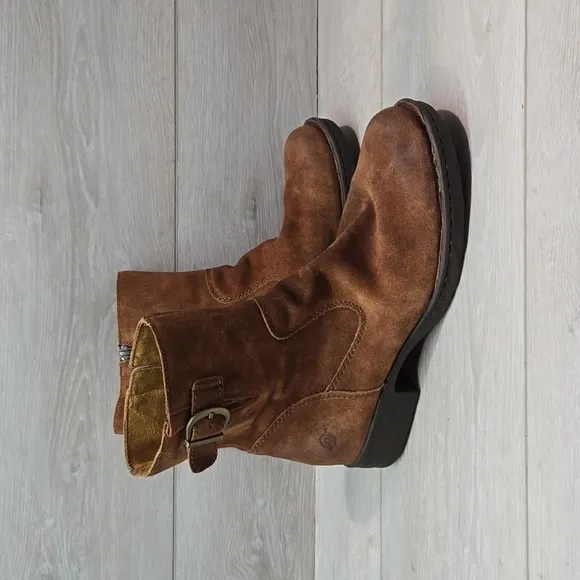 Born Women Elia Distressed Ankle Leather Suede Boots moto shoes sz 7.5M