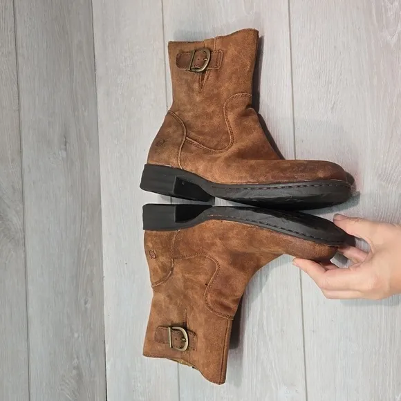 Born Women Elia Distressed Ankle Leather Suede Boots moto shoes sz 7.5M