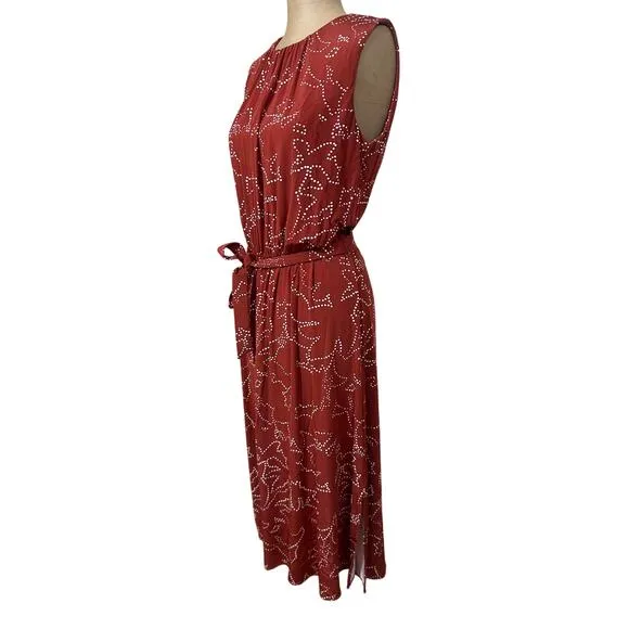 Boss Esoara Rust Floral Sleeveless Belted A-line Midi Dress size Small