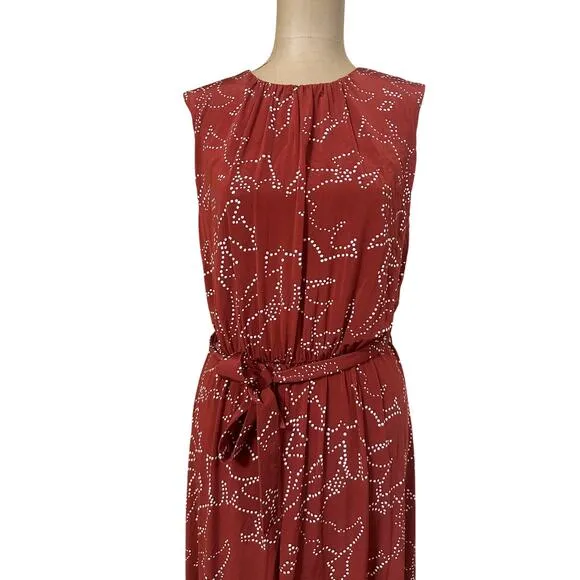 Boss Esoara Rust Floral Sleeveless Belted A-line Midi Dress size Small