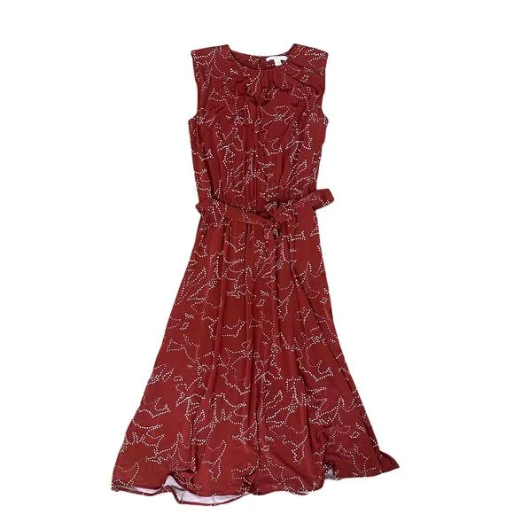 Boss Esoara Rust Floral Sleeveless Belted A-line Midi Dress size Small