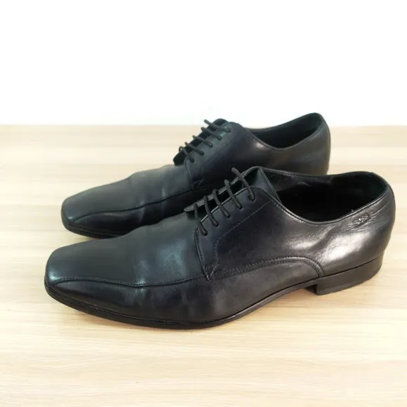 BOSS Hugo Boss Mens Dress Shoes 11 Black Derby Cuoio Formal Groom Luxury Career