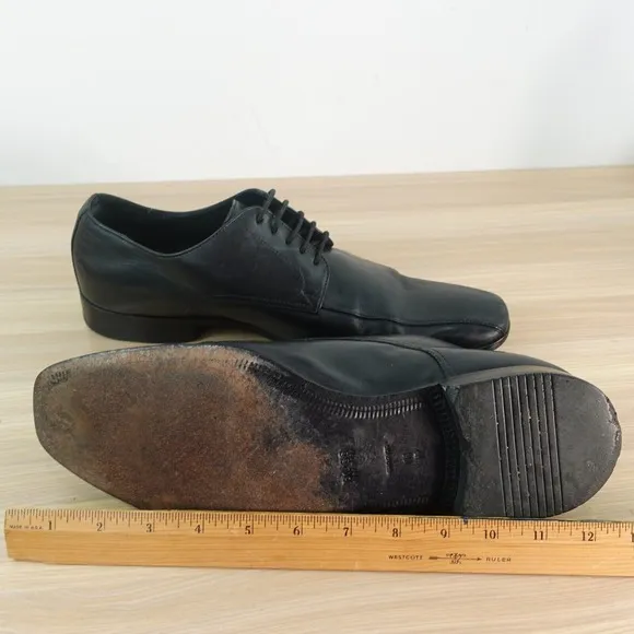 BOSS Hugo Boss Mens Dress Shoes 11 Black Derby Cuoio Formal Groom Luxury Career