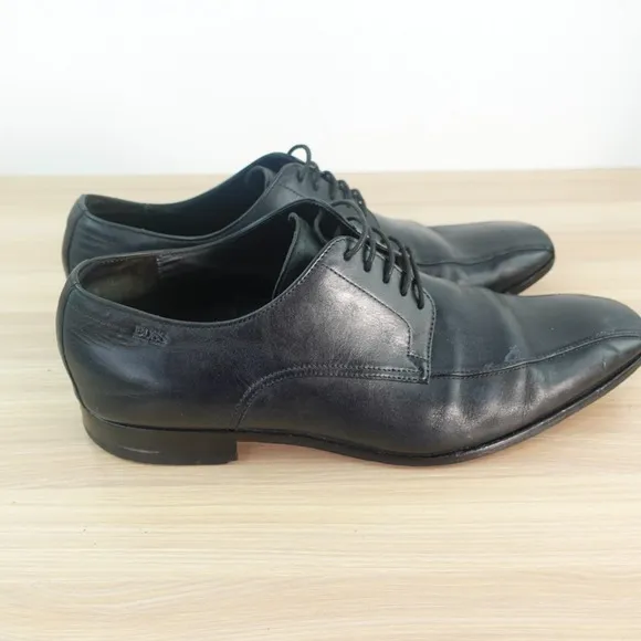 BOSS Hugo Boss Mens Dress Shoes 11 Black Derby Cuoio Formal Groom Luxury Career