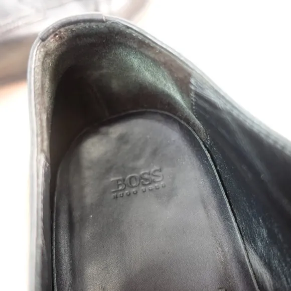 BOSS Hugo Boss Mens Dress Shoes 11 Black Derby Cuoio Formal Groom Luxury Career